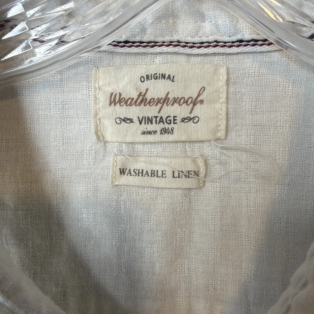 Weatherproof Vintage Men's Linen Blend Button Shirt White Short Sleeve XXL